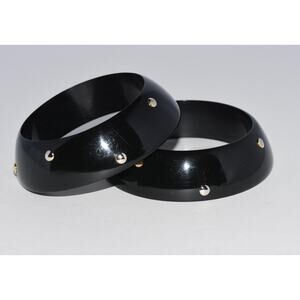 ALEXIS BITTER 2pc Paris Runway Lucite Stacked Studded Bangle Bracelet RARE!!